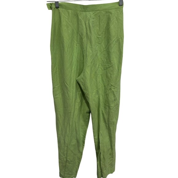 Finity Green Silk Linen Side-Zip Pants Size 8 Lightweight Elegant Trousers - Picture 2 of 9